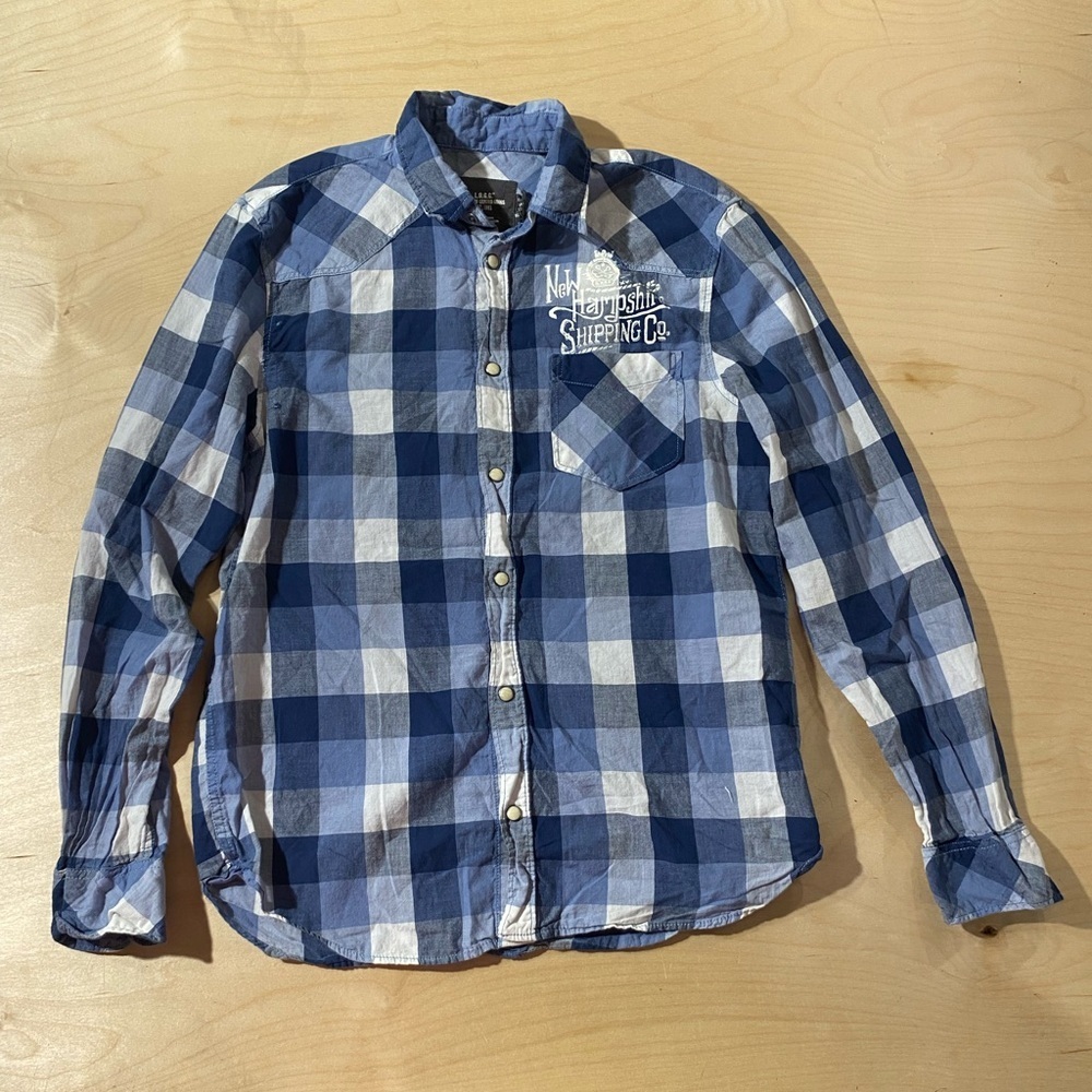H & M Casual Blue and White Checkered Shirt 14 Years Pearl Snap (HO)